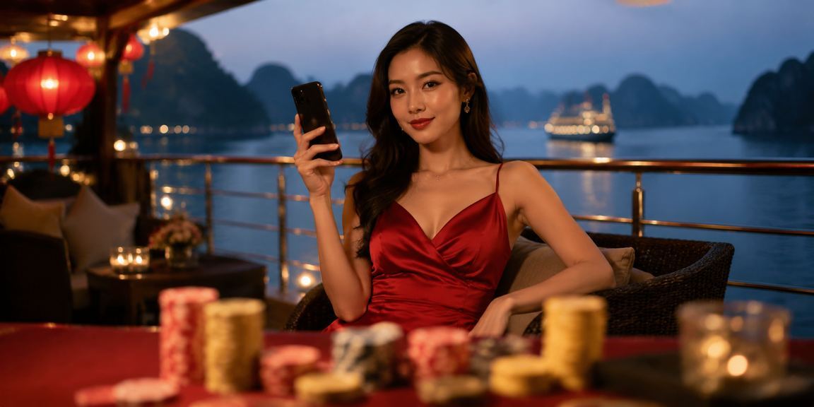 Không gian lễ hội casino di động tại Vịnh Hạ Long với người chơi sôi động